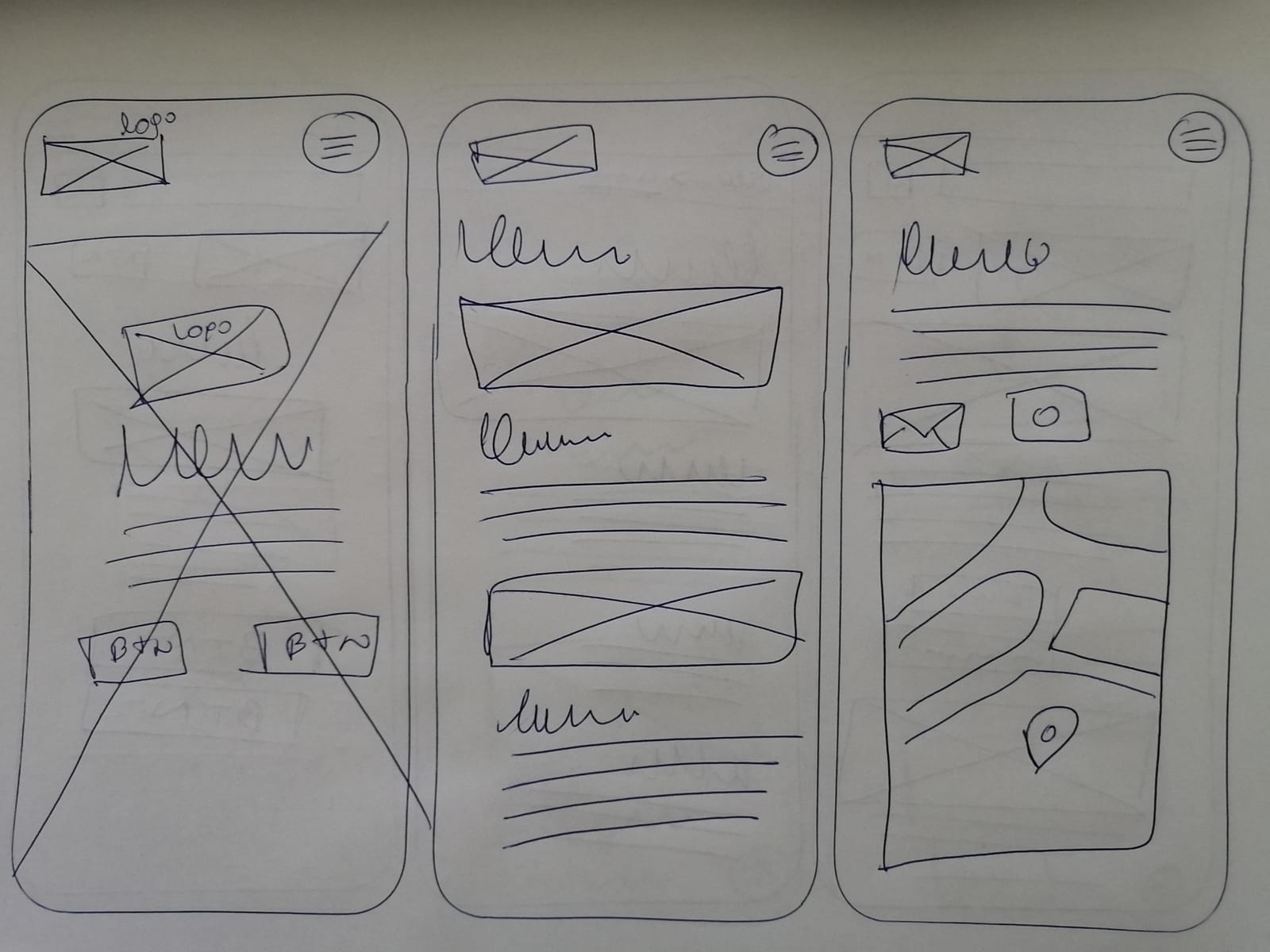 Prototipos de papel de Siriossport: bosquejos iniciales de la interfaz de usuario.